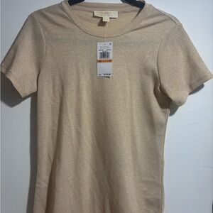 Michael Kors Shimmering Beige Short Sleeve Long Dress